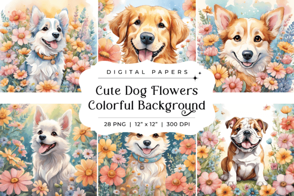 Adorable Canine Florals: Vibrant Digital Backdrops