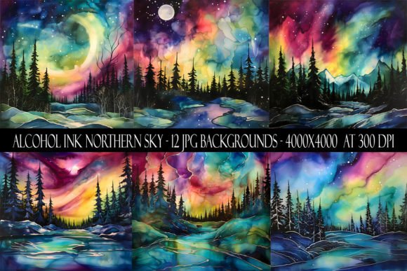 Alcohol Ink Northern Sky Backgrounds for Your Projects