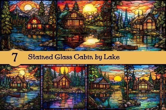 Cabin by Lake Stained Glass Backgrounds: A Designer's Digital Toolkit