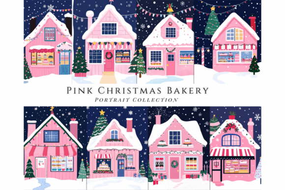 Charming Pink Christmas Bakery Backgrounds for Holiday Projects
