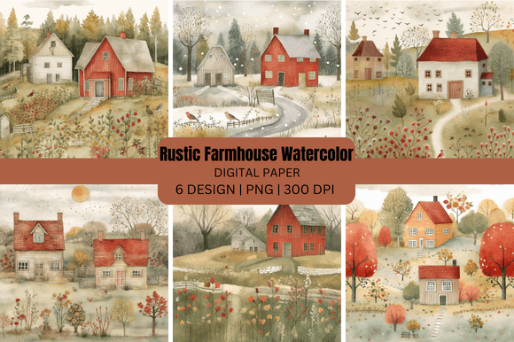 Charming Watercolor Rustic Farmhouse Backgrounds