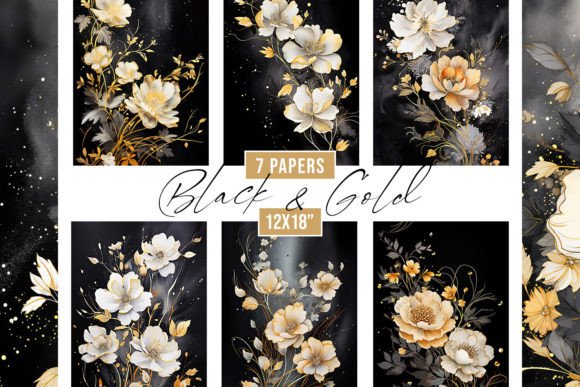 Elevate Your Projects with Black & Gold Floral Backgrounds