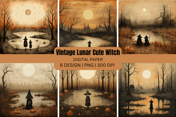 Enchanting Vintage Lunar Cute Witch Backgrounds