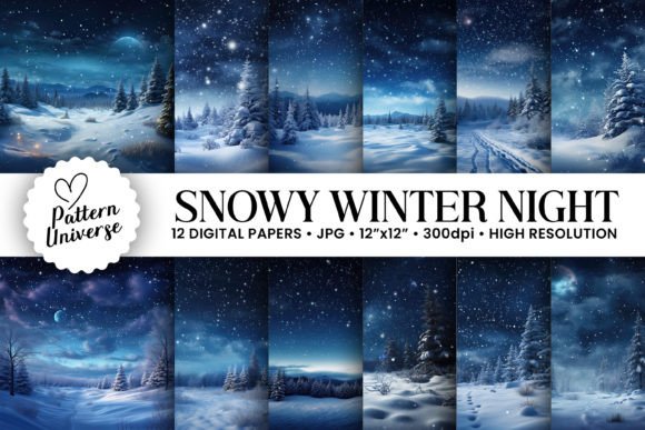 Enchanting Winter Nights: 12 Digital Papers for Your Projects