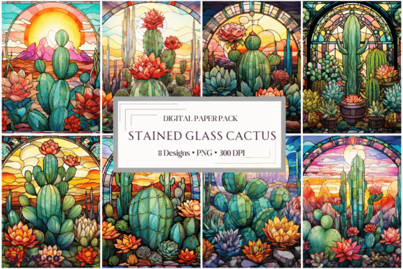 Stained Glass Cactus Backgrounds: A Digital Artisan's Collection