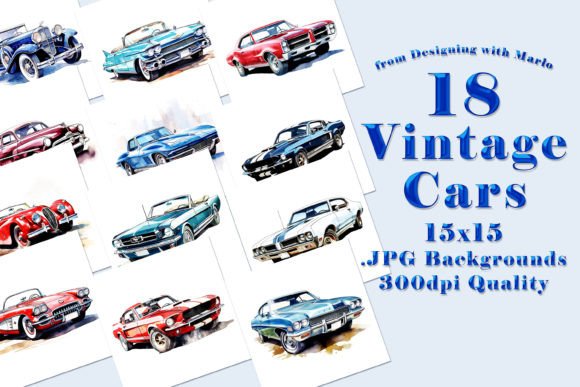 Vintage Classic Cars 15x15 Backgrounds: A Digital Paper Collection