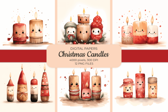 Watercolor Christmas Candles Backgrounds: Festive Design Assets
