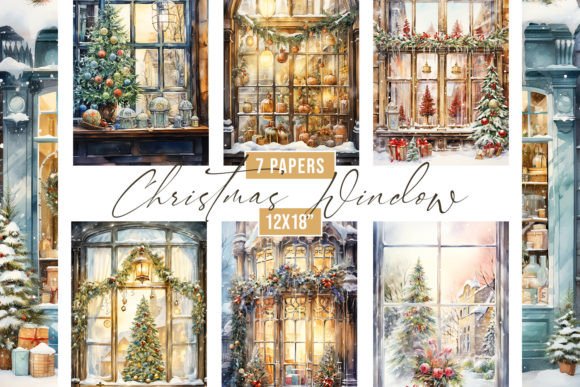 Watercolor Christmas Window Backgrounds for Holiday Creativity