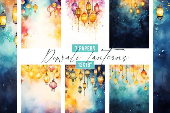 Watercolor Diwali Lantern Backgrounds for Creative Projects