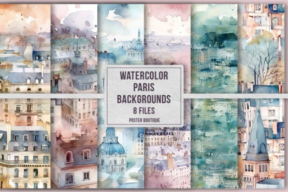 Watercolor Paris Backgrounds Pack for Creative Projects