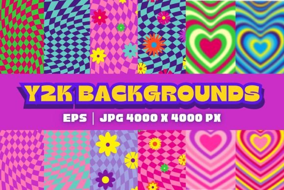 Y2K Groovy Backgrounds Pack: 18 Retro Psychedelic Patterns
